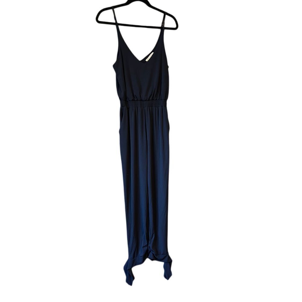Lola Grace Navy Blue Spaghetti Strap Jumpsuit Wide Leg Elastic Waist Casual F38‎